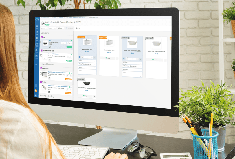Selection management interface showing customer choices, variations, and pricing with version control