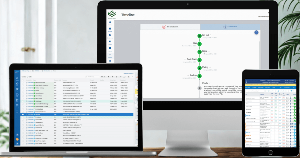 Construction visibility dashboard showing real-time project status, progress tracking, and stakeholder views