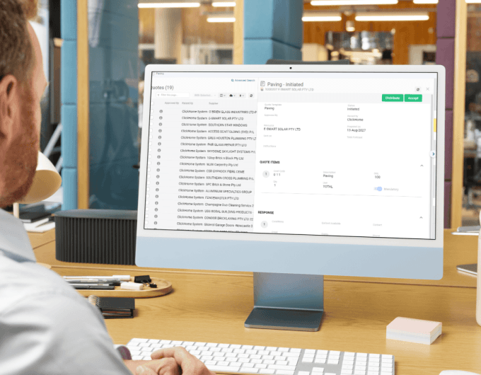 Request for quote interface showing supplier comparison, pricing analysis, and competitive bidding